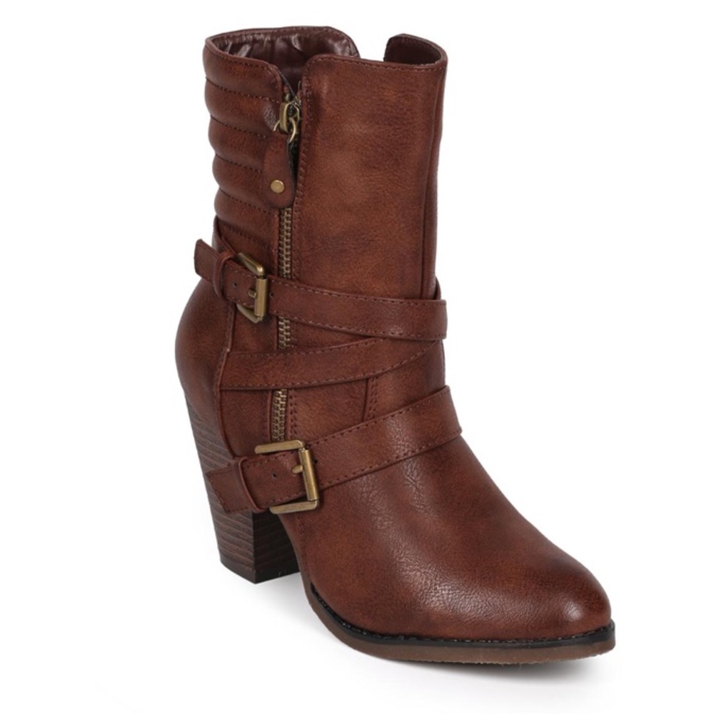 Brown distress vegan leather chunky heel boots✨ - Picture 8 of 9